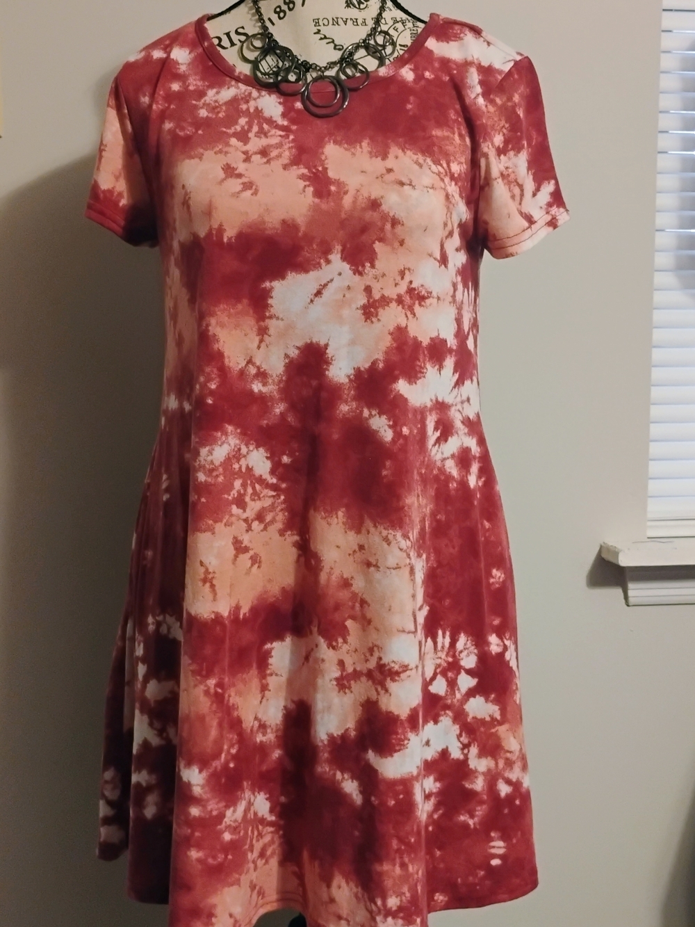 Red Tie-Dye Short Sleeve Midi Dress